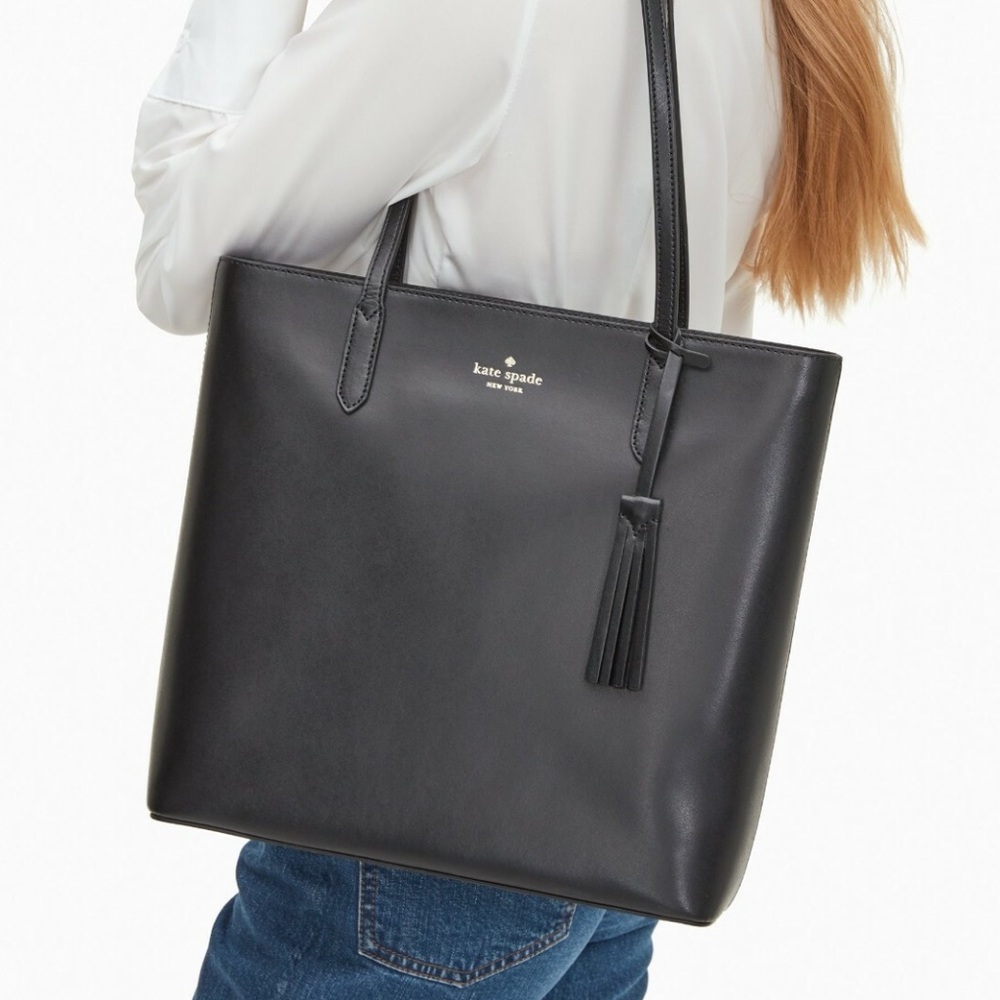 * Kate Spade New York Jana tote bag in navy smooth leather with a tassel detail